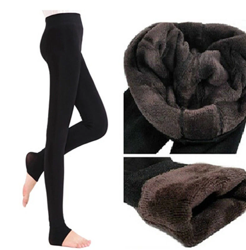 Leggings Forrados de Vellón Mujeres Brillantes Cálidos Gruesos Térmicos Cintura Alta Pantalones EE. UU. Foto 3 de 4