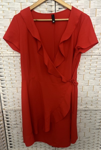 Red Short Mini Wrap Dress Size 14