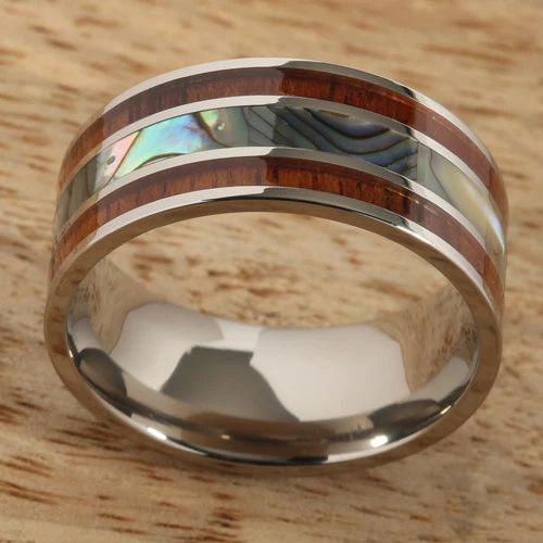 Titanium Koa Wood with Abalone Shell Ring 10mm - Image 3 of 3