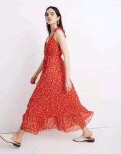 Madewell Ruffle Strap Wrap Dress Metallic Striped Prairie Posies Size 4