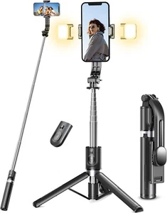 Selfie Stativ mit 2 Lichter 114cm Stabil für Handy mit Fernbedienung Stab
