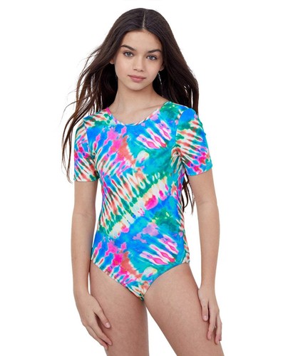 Gottex Kids Tie Dye Short Sleeve Tie Back One Piece Swimsuit - Picture 3 of 8