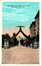 Salt Lake City UT Eagle Gate State Capitol Postcard unused (27260)