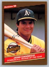 Jose Canseco 1986 Donruss Highlights AL Rookie of the Year #55