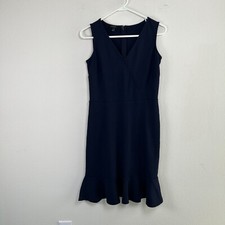 Talbots Jersey Knit Dress Size S Navy Blue Ruffle Hem Knee Length Sleeveless
