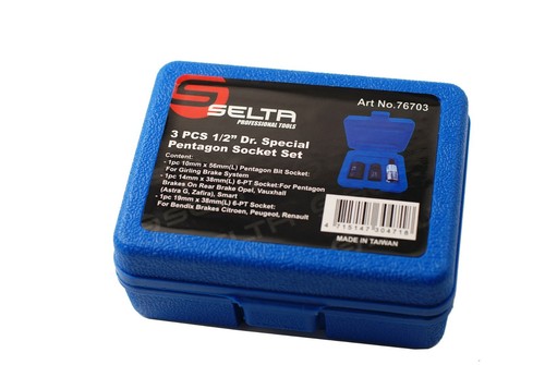 Selta Taiwan 3pc 1/2" Dr Cr-V Girling Pentagon 5PT Brake 14,19mm Socket 10mm Hex - Picture 5 of 5