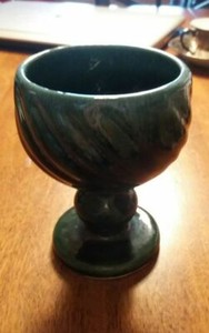 Vintage Hull USA 4 3/4" Green Swirl Vase F5 Pedestal Footed