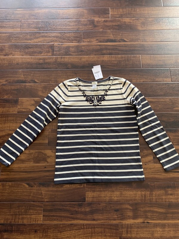 NWT Girl’s J,Crew Long Sleeve Necklace Striped Tee - Size 10