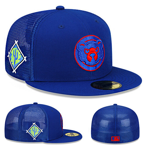 New Era Chicago Cubs Blue Fitted Hat MLB22 Authentic On-Field Meshback Cap - Picture 1 of 7