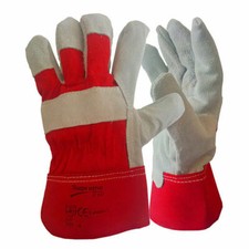 1, 5 or 10 Pairs Canadian Leather Rigger Work Gloves - Heavy Duty - Red Yellow