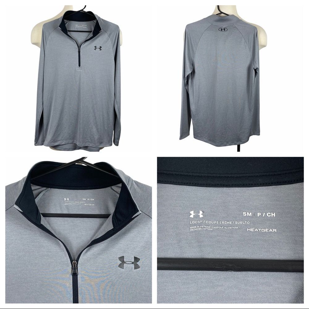 Men's ExcCond Under Armour 1/4 Zip Loose Fit Heat Gear Grey Pullover Small