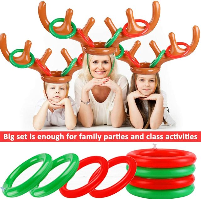 Inflatable Reindeer Antler Hat Toss Rings Xmas Gift Party Holiday Game Moos I4Z3