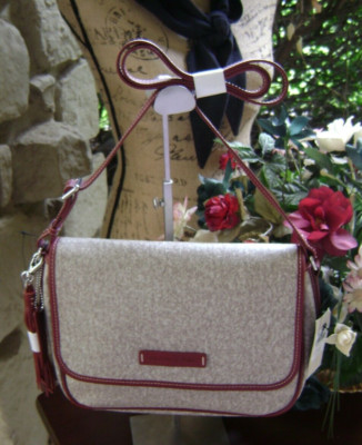 Wilsons Leather Legacy NWT Taupe Gray & Red Leather Shoulder Bag/Crossbody Med