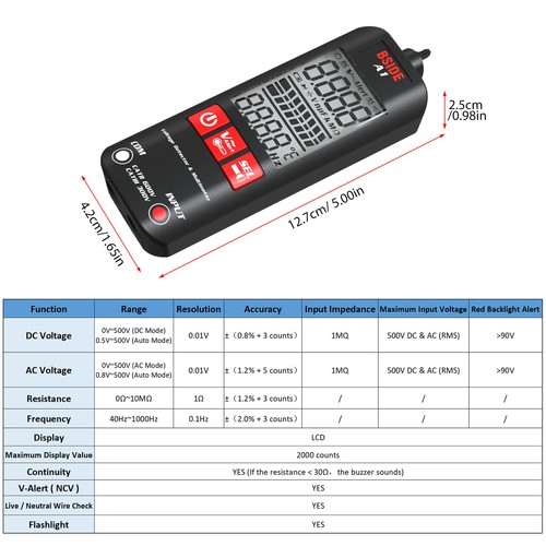 BSIDE A1 Digital Multimeter 2000Counts Current Voltage Tester True RMS Meter J1H - Picture 2 of 12