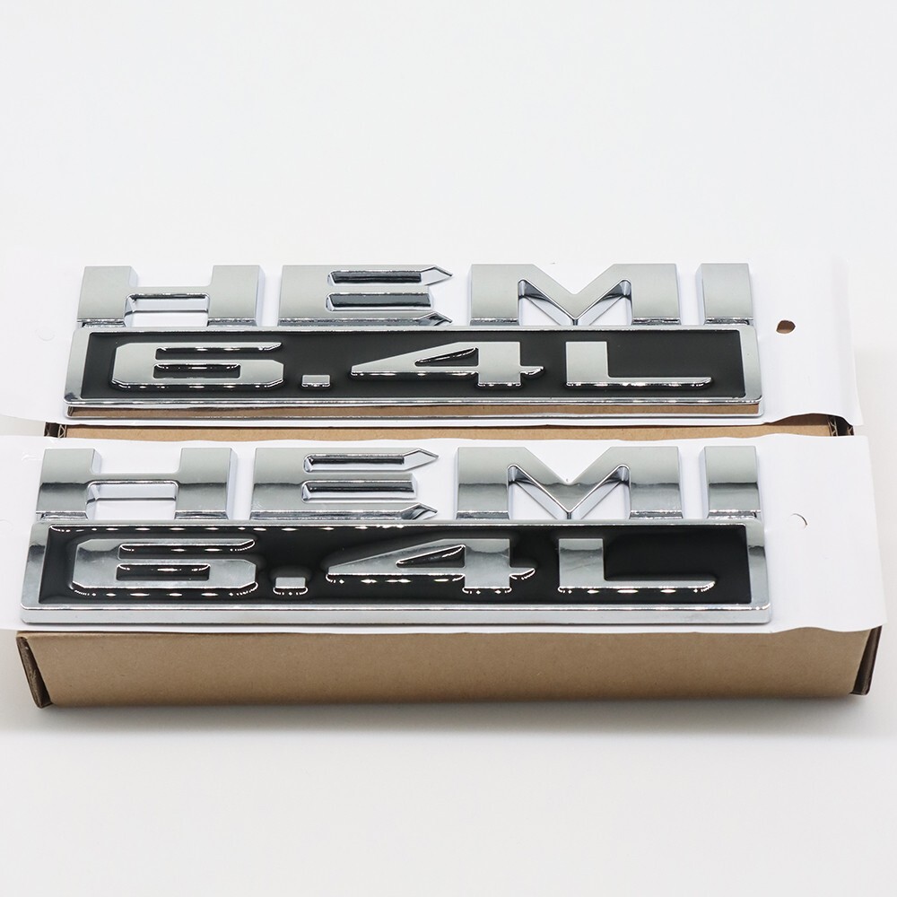 2X Chrome Black Side Fender Emblems Badge Fits for RAM 1500 2500 3500 Hemi 6.4 L