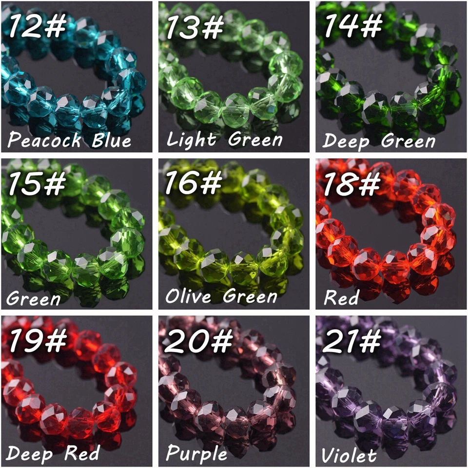 3mm 4mm 6mm 8mm 10mm 12mm Roundelle Faceted Crystal Glass Pure Color Loose Beads - Image 3 of 4
