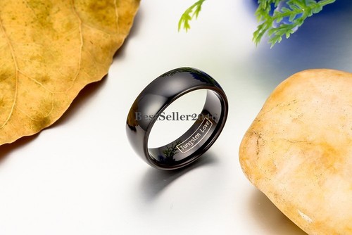 8mm Black Polished Dome Mens Tungsten Carbide Ring Wedding Band Size 6-16+Half - Picture 5 of 92