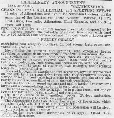 1912 Purley Verfolgungsjagd in Mancetter Warwickshire zu verkaufen Retreat Center