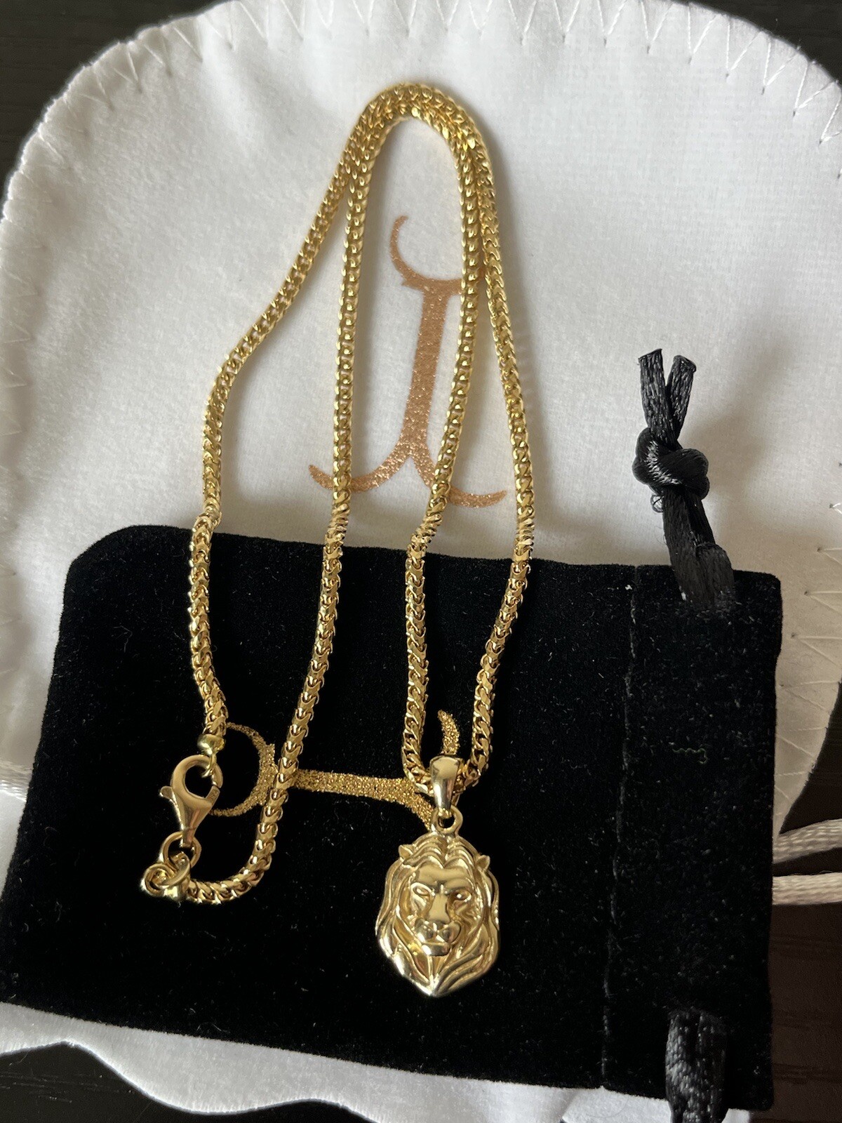 Jacoje 18k 2MM 16 Inch (DIAMOND CUT) FRANCO with a 14k MINI LION