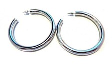 LARGE PIPE HOOP EARRINGS GOLD PLATED 2.25 INCH HOOP EARRINGS ROUND HOOPS