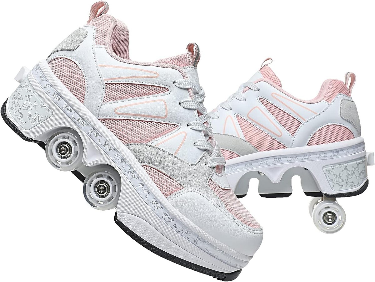 Retractable Pink Roller Skate Shoes For Girls And Woman US Size
