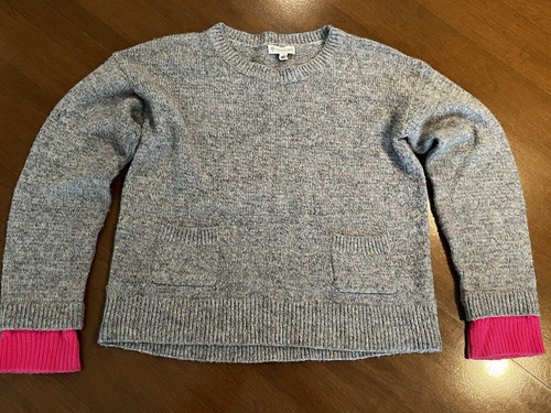 Tucker + Tate Sweater Girls XL 14 16 Gray Rainbow Speckles Pink Cuffs Pockets - Picture 2 of 9