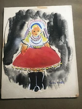 Helen Malta "Young Girl Scene" Watercolor Painting - Signed