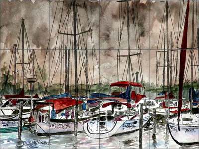 Art Ship Nautical Sailboat Ceramic Mural Backsplash Bath Tile #2196
