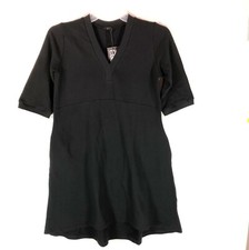 Moe Made of Emotion Sweater Dress Large Black High Low Hem V-Neck Midi Casual 