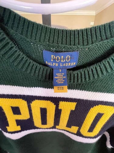 Polo Ralph Lauren Boys Sweater Green With Polo Logo Preppy Crew neck Pullover S7 - Picture 5 of 8