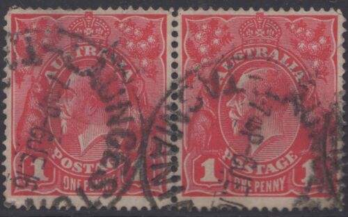 Australia KGV 1d red SW scarlet-red pair, Jun 6 1916 pmk - Picture 1 of 1