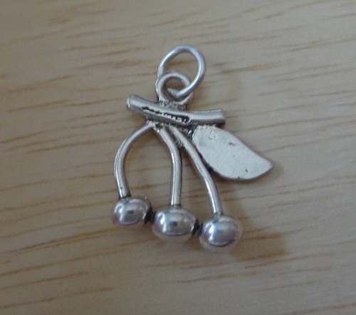 Sterling Silber 3D 18x16mm Obst Kirsche Kirschen & Stiele Charm - Bild 2 von 3