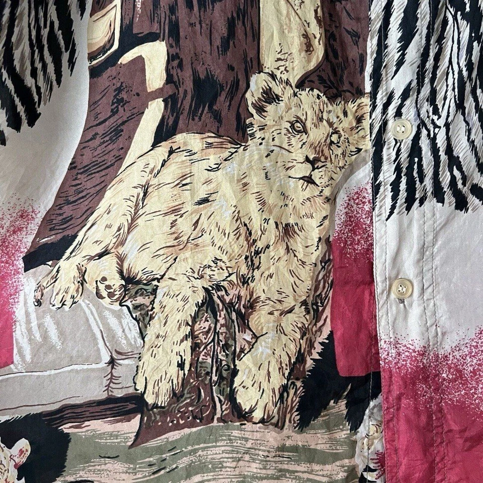 Top vintage Hawaii Silkyway para hombre talla M safari león cebra 100 % seda lavable Foto 3 de 4