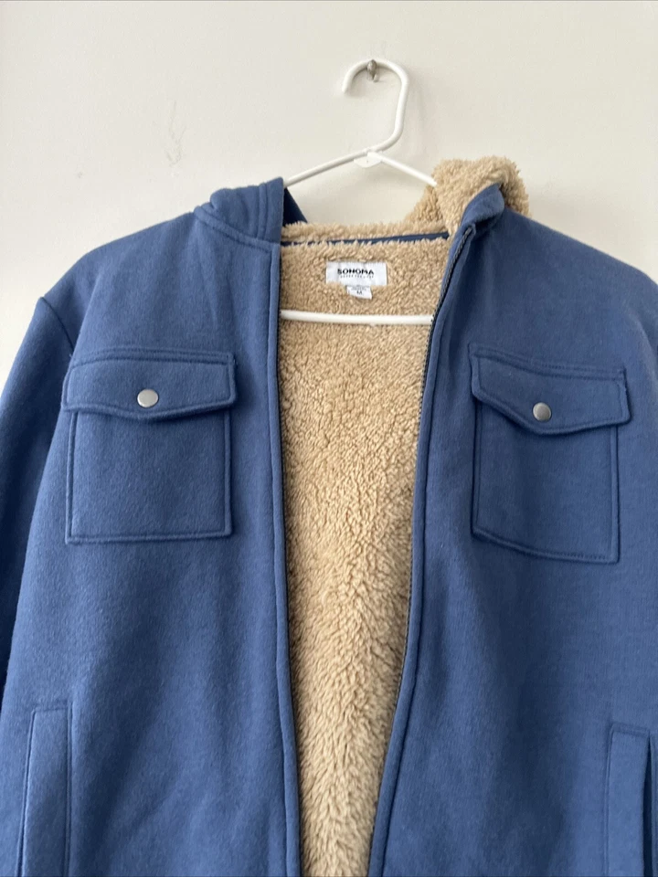 Jaqueta Sonoma Masculina Tamanho M (10-12) Azul Zíper Completo Moletom de Lã Novo com etiquetas $48 - Imagem 4 de 4