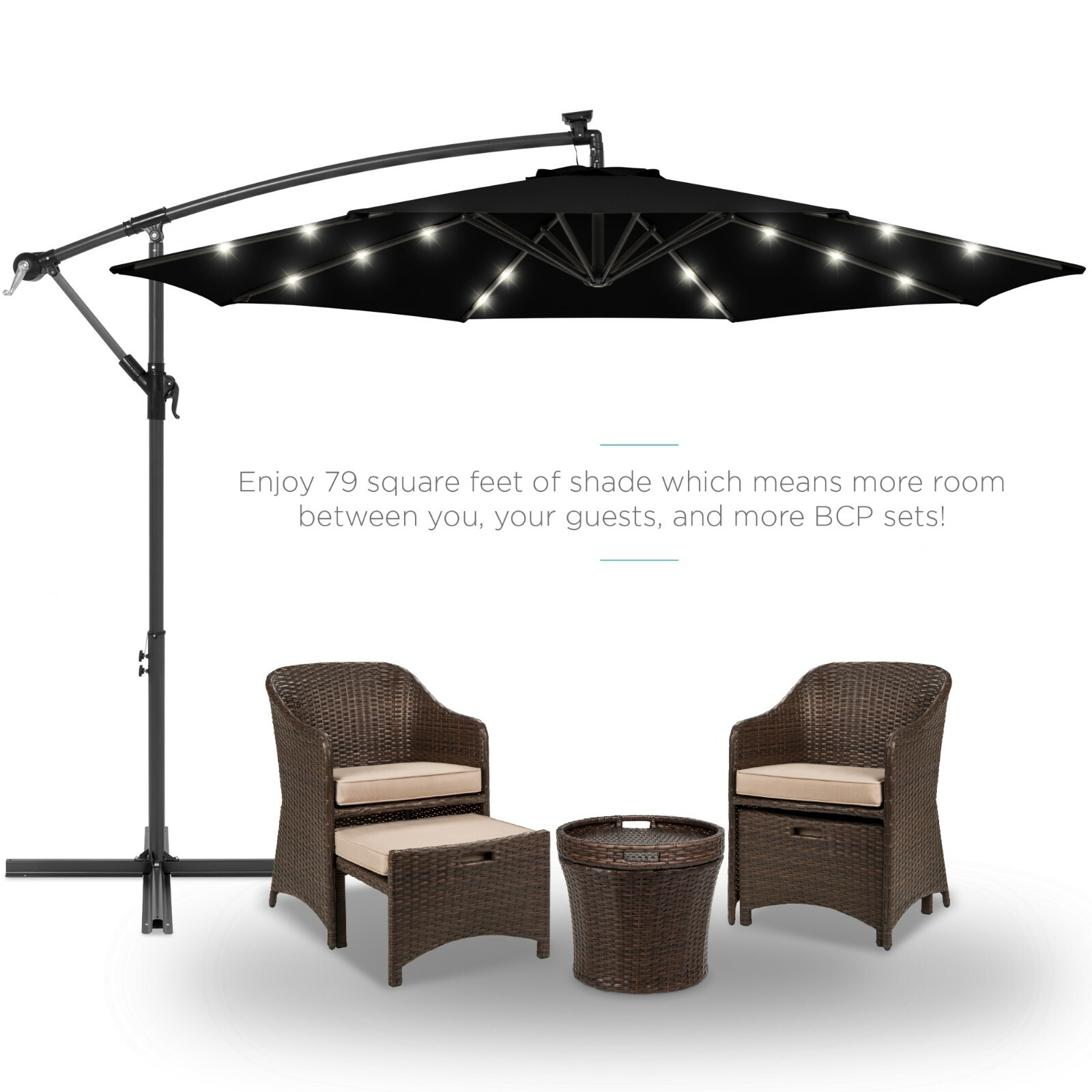 10ft Solar Led Offset Hanging Outdoor Market Patio Umbrella W Easy Tilt Adjust For Sale Online