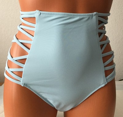 light blue high waisted bikini bottoms