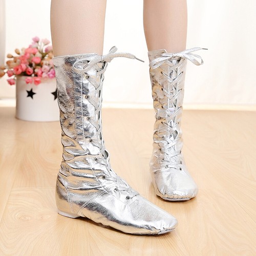Zapatos de baile de jazz para mujeres cuero negro top alto niños adultos botas de jazz suela dividida - Imagen 15 de 15