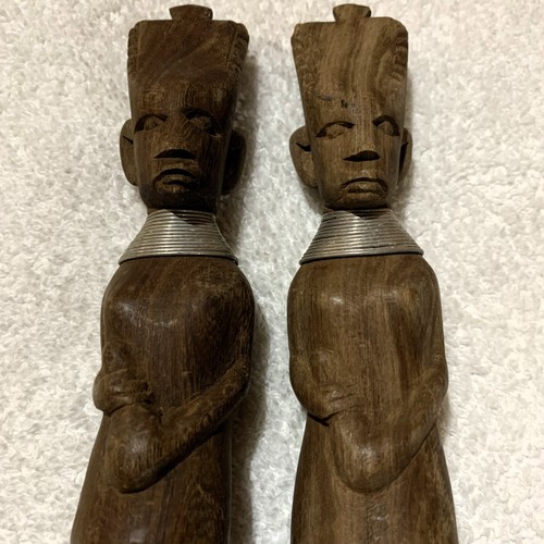 Vtg Hand Carved Dark Wood Egyptian African Tribal Salad Serving Fork & Spoon SET - 第 1/11 張圖片