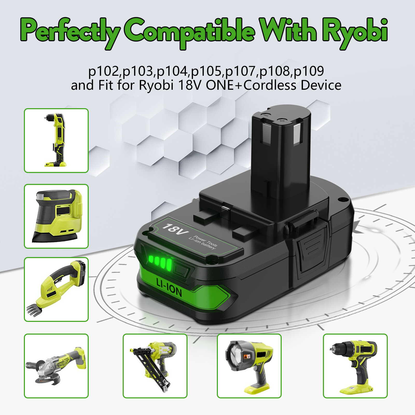 3.5Ah For RYOBI 18V Battery One+Plus High Capacity P108 LithiumIon P107 P102 Chainsaw