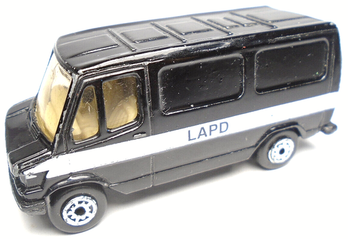 MAISTO MERCEDES 307D LAPD BLACK 1:64 DIECAST 2 7/8" POLICE VAN W/ WHITE STRIPES
