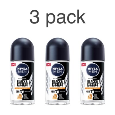 3 x  NIVEA MEN BLACK&WHITE ULTIMATE IMPACT roll-on deodorant for men, 1.7 fl.oz
