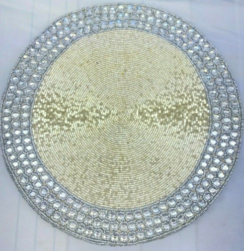 2 pcs set Christmas Beaded Placemats Silver Grey Holiday New 15" Luxe Habitat - Picture 3 of 9