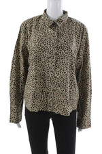 J Crew Unisex Adults Beige Animal Print Collared Button Down Long Sleeve Size L