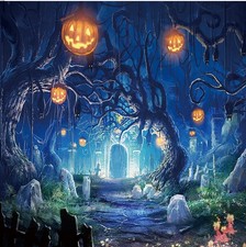 8x8FT Halloween Backdrop Theme Party Background Pumpkin Lantern Spooky Decor