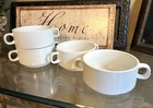 4 PC White China Heavy Stoneware Double Handle XL Soup Bowl Coffee Mug Stacking — photo 4
