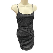 Lucy in the Sky Black Glitter Polka Dot Ruched Bodycon Mini Dress Cowl Neck