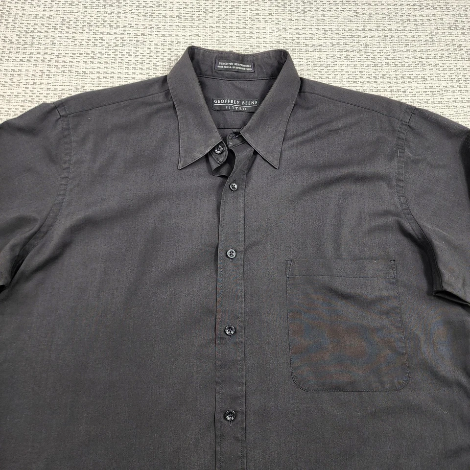 Geoffrey Beene Shirt Mens 16.5 34/35 Black Fitted Dress Long Sleeve Pocket USA - Image 4 of 4