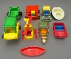 Vintage PLAYSKOOL LOT Square People, Green Truck & Trailer #385  10 Pieces