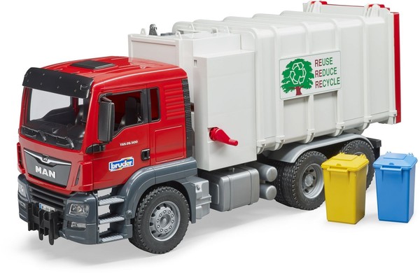 Bruder 03761 Man Tgs Seitenlader MüLl-Lkw Und 2 MüLltonnen-image