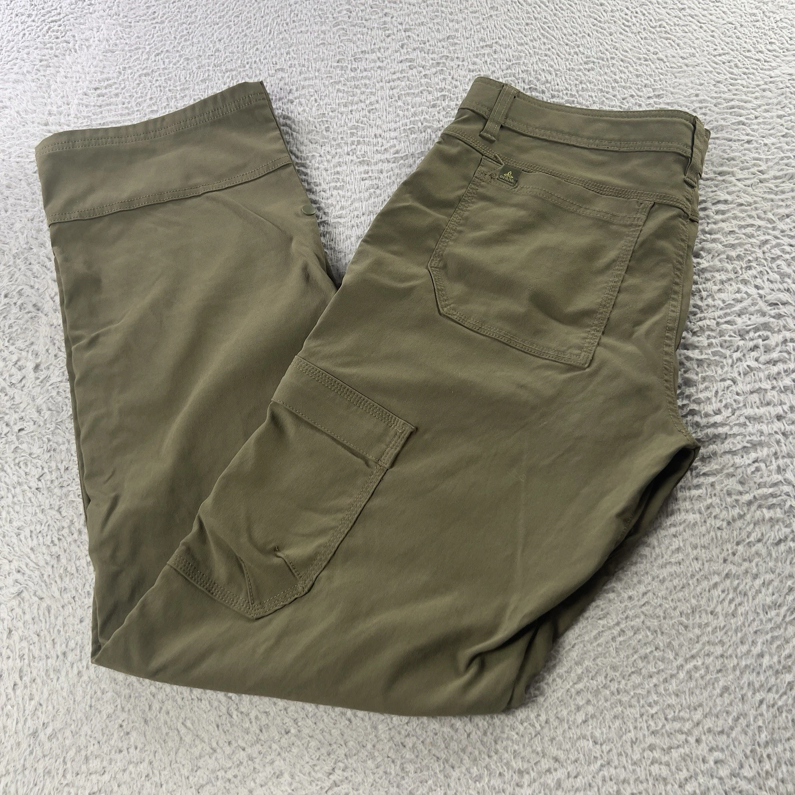 Prana Stretch Zion Pants Mens 33 Green Roll Up Legs UPF 50+ Hiking Outdoors